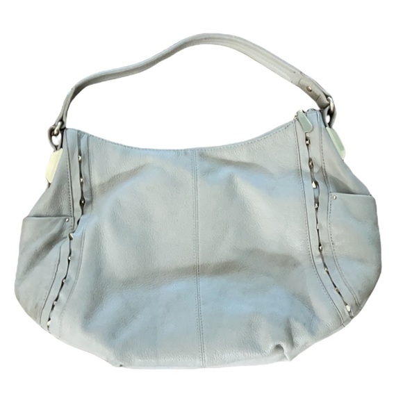 VINCE CAMUTO TAUPE & GOLD STUDDED HANDBAG - Picture 6 of 14